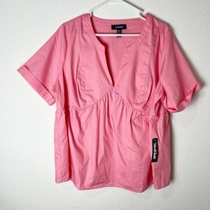 ModCloth Pink V-Neck Short Sleeve Blouse